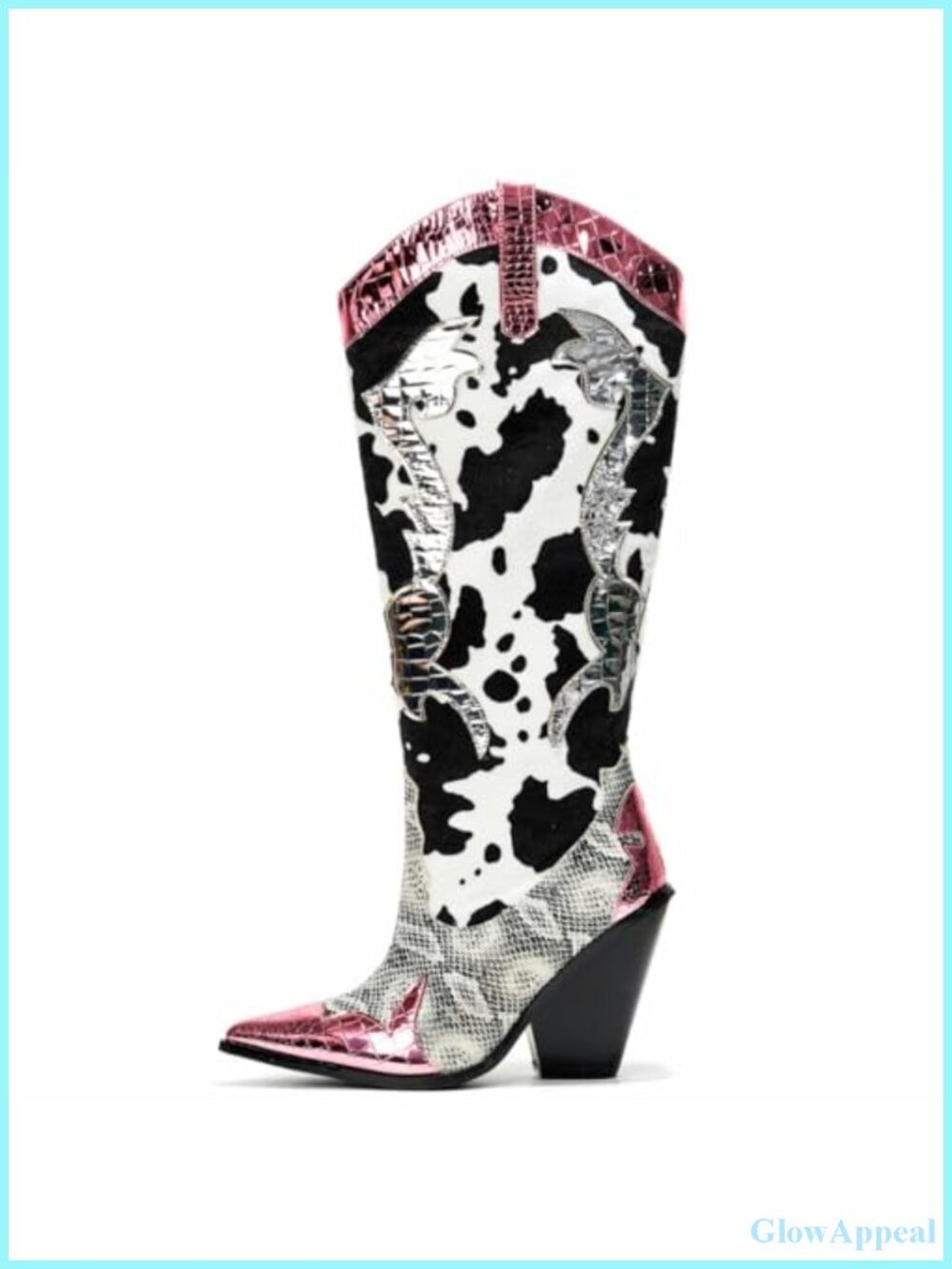 Animal Print Western Cowgirl Boots Pointed Toe Faux Leather Pull-On